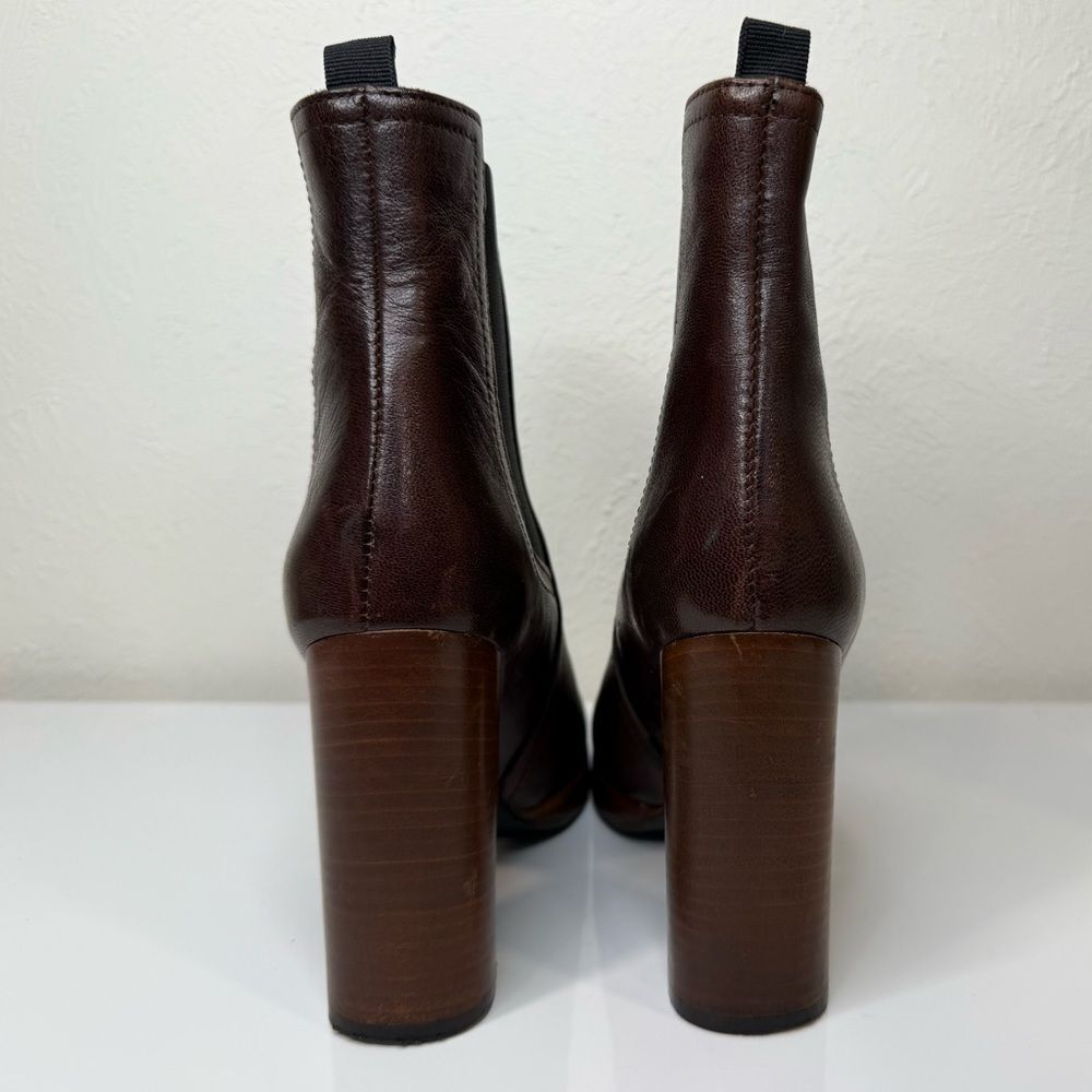 Minelli Brown Leather Chelsea Ankle Boots Stacked Heel Size 35 / US 5 - Picture 5 of 6